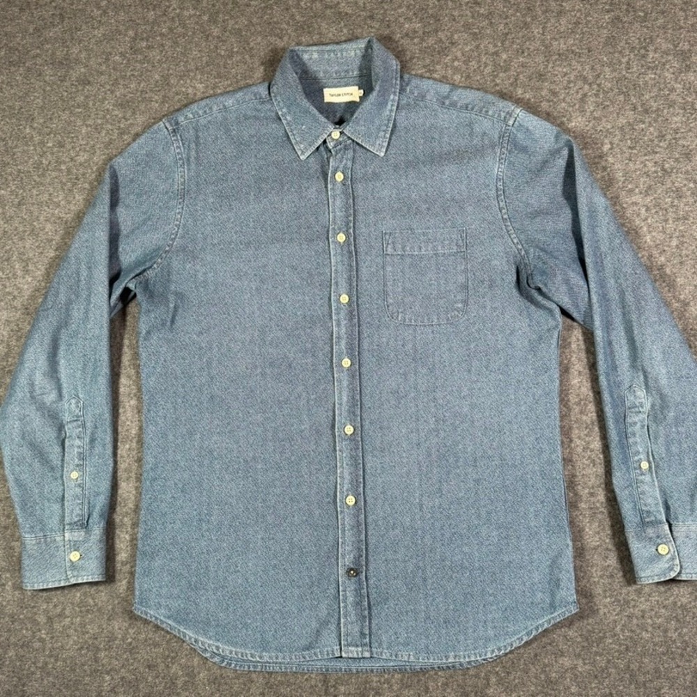 Taylor Stitch The Jack Mens Blue Organic Cotton Denim Button Down Shirt Sz 42 L